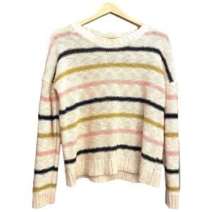 Hem & Thread Striped Knit Sweater Cream Pink Mustard Navy Size Large